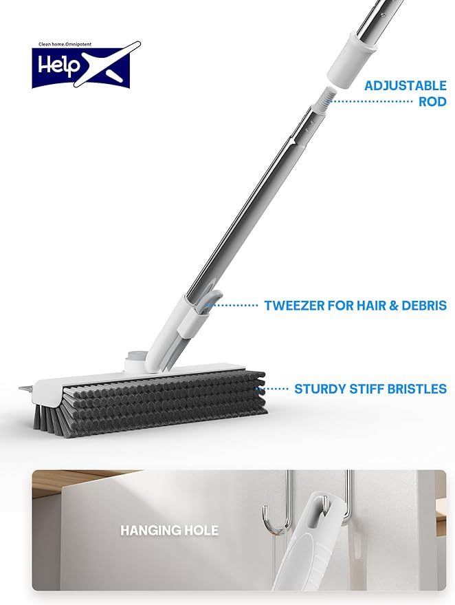 Floor Scrub Brush with Long Handle, 3 in 1 Scrape and Heavy-Duty Stiff Bristle - Image 5