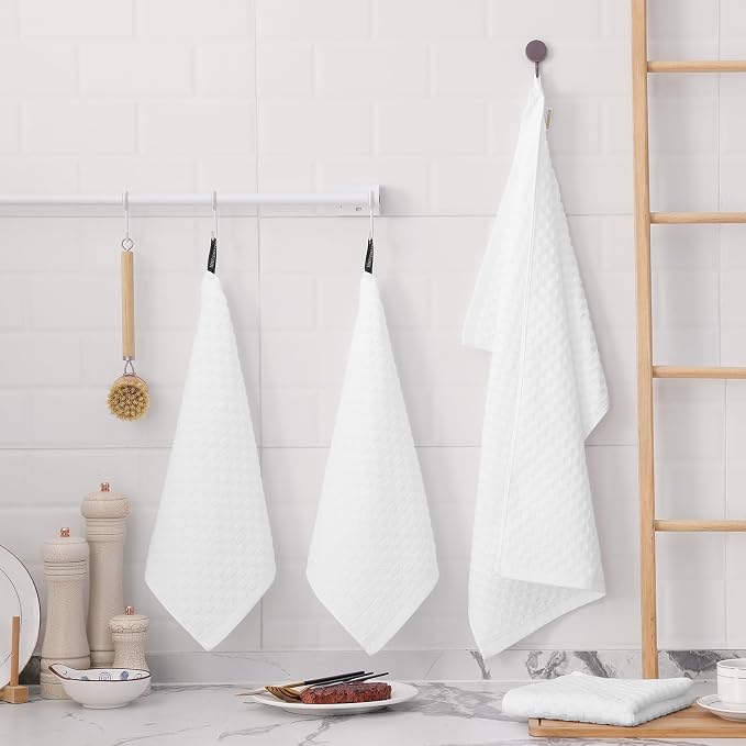 Fintale 100% Cotton Kitchen Towels and Dishcloths Set, 12 x 12 & 15 x 25 Inches - Image 6