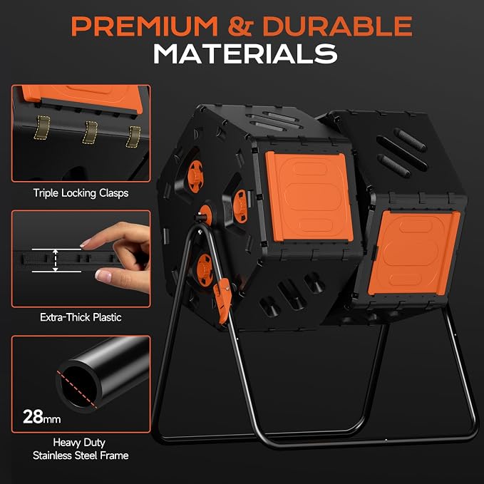 Compost Bin Outdoor 45 Gallon/170L, Fast Assemble Compost Tumbler, 360°Rotating - Image 7