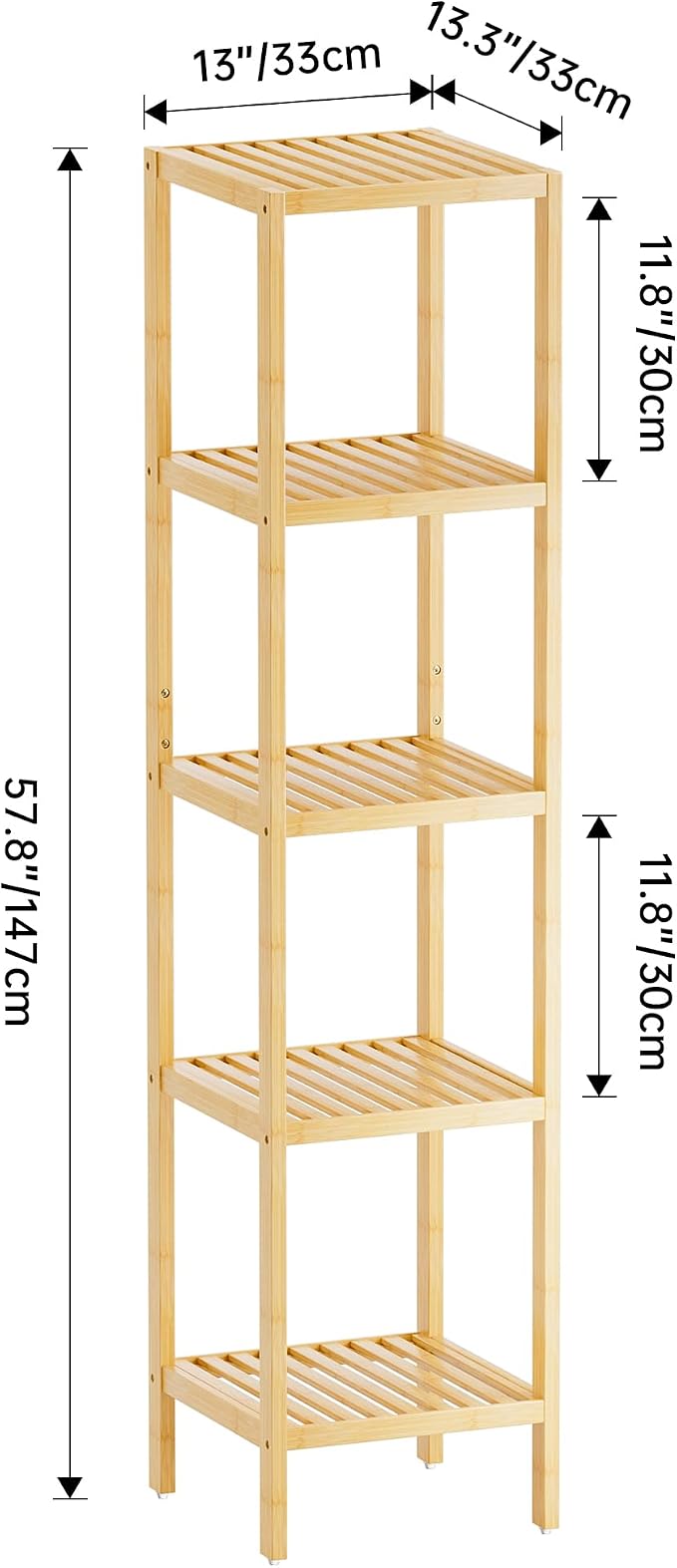 SMIBUY Bathroom Storage Shelf, 5-Tier Bamboo Rack Organizer - Image 3
