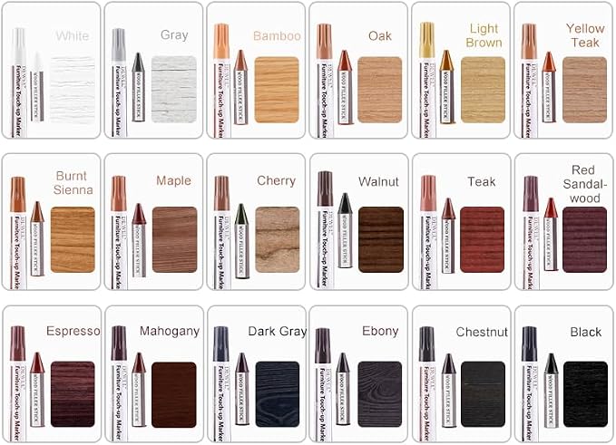 DEWEL Wood Furniture Markers & Filler Sticks Repair Kit, New Improved 18 Colors - Image 2
