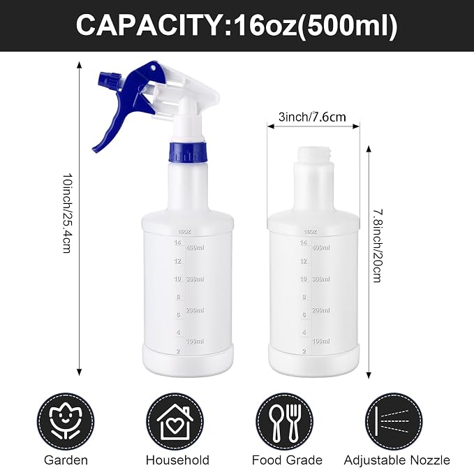 Eccliy 12 Pcs 16 Oz Plastic Spray Bottle, Adjustable Empty Reusable Sprayer - Image 2