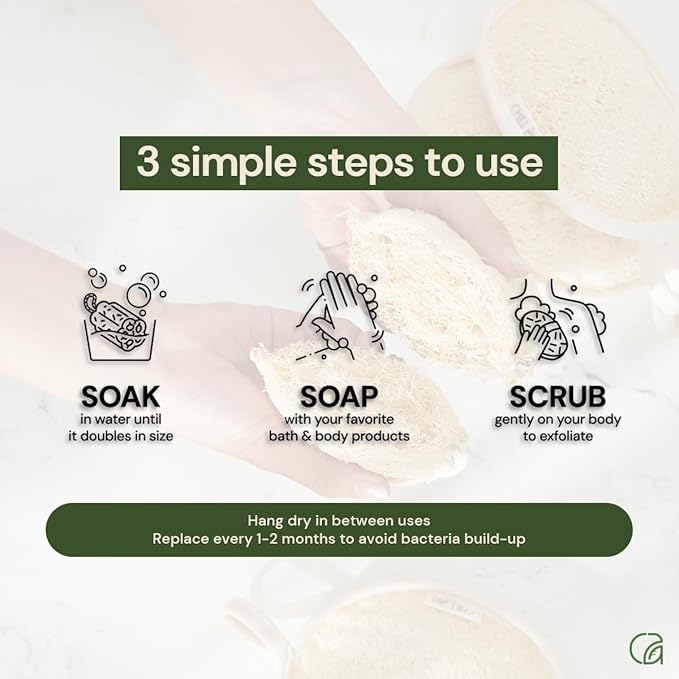 Chill Ah Green Glow All Natural Exfoliator Dual Sided Loofah Bath Sponge Set – - Image 7