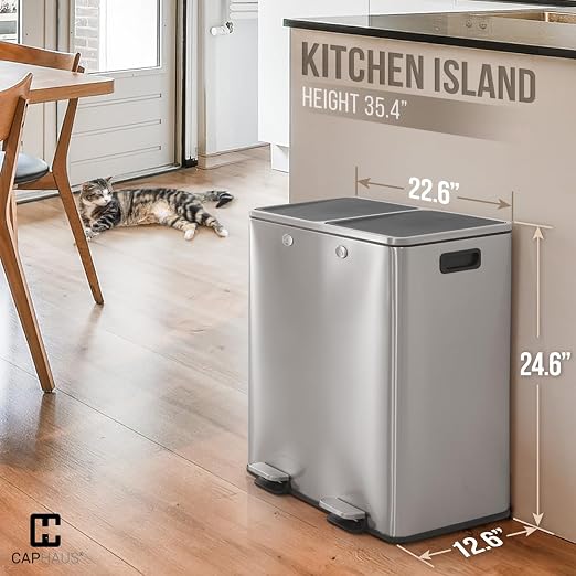 CAPHAUS Dual Trash Can with Double Lid, Trash and Recycle Bins Combo, - Image 2