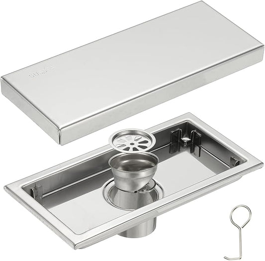 uxcell Rectangular Shower Drain, Brushed 304 Stainless Steel Odor-Proof Floor by uxcell