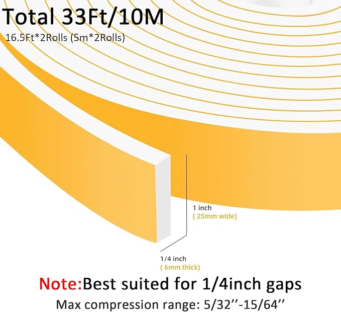 Upgraded Strong Adhesive Foam Weather Stripping Door Seal Strip Insulation Tape - Image 5