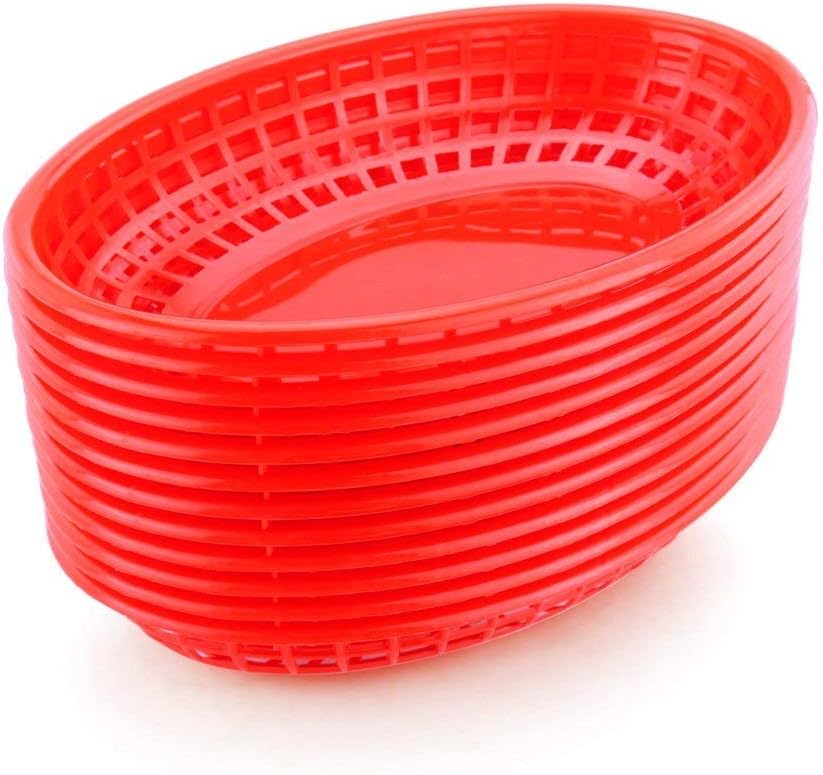New Star Foodservice 44164 Fast Food Baskets, 9.25 x 6 inch Oval, Set of 12, Red