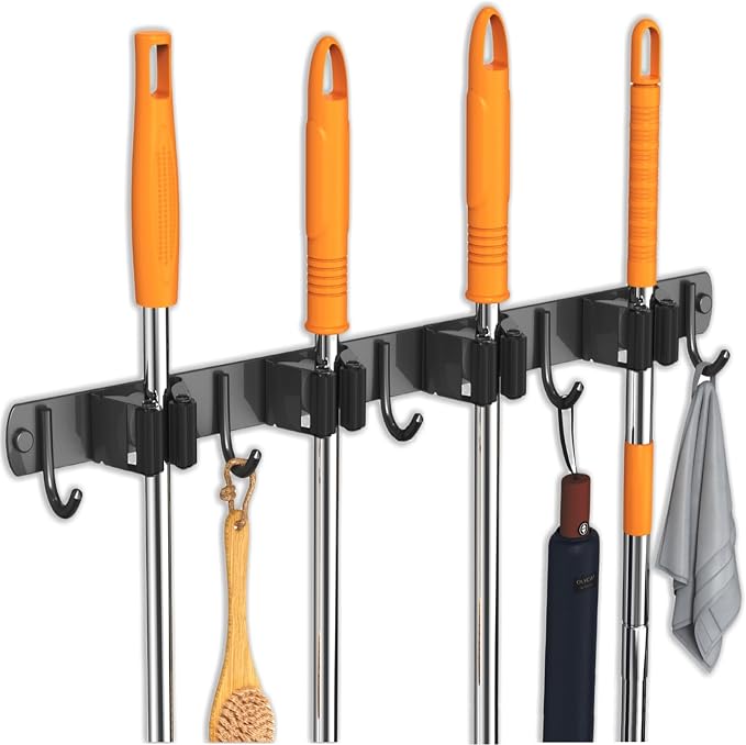 Mop and Broom Holder Wall Mount, Upgraded Broom Organizer Wall Mount, Stainless by CUXIXA