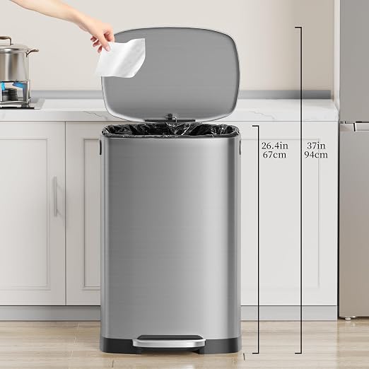 13 Gallon Trash Can with Lid, 50L Fingerprint Proof Stainless Steel Kitchen - Image 2