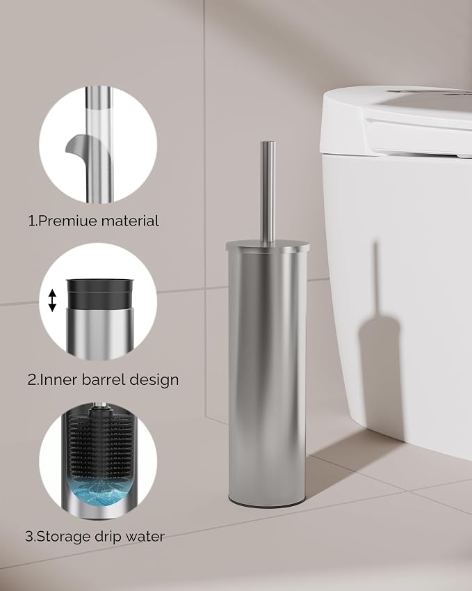 Toilet Brush and Holder Set, 2 Pack Stainless Steel Toilet Bowl Brush - Image 3