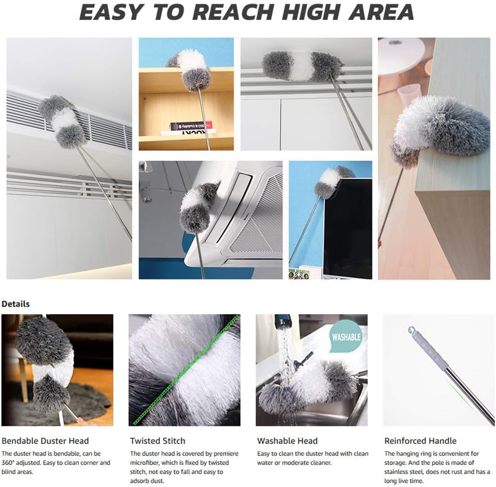 BOOMJOY Microfiber Feather Duster with Extendable Pole and Bendable Head, 100" Telescoping Duster for Cleaning Ceiling, Fan, Furniture