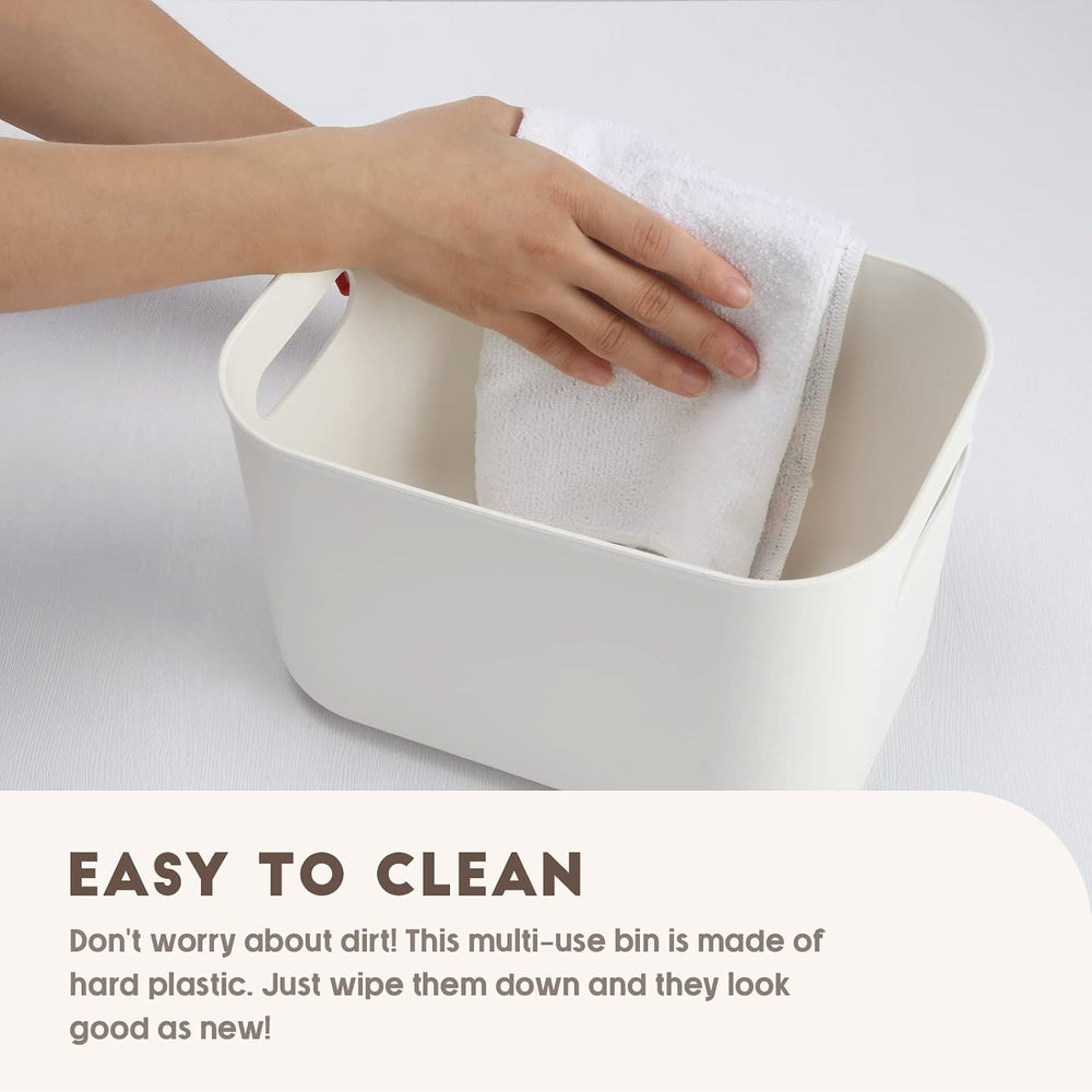Tuanse 8Pcs White Plastic Storage Bins with Lid, White, 7.3 x 10.2 x 6.5 In