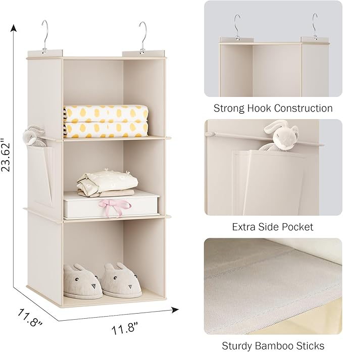 YOUDENOVA Hanging Closet Organizer, 3-Shelf Closet Hanging Storage Shelves - Image 3