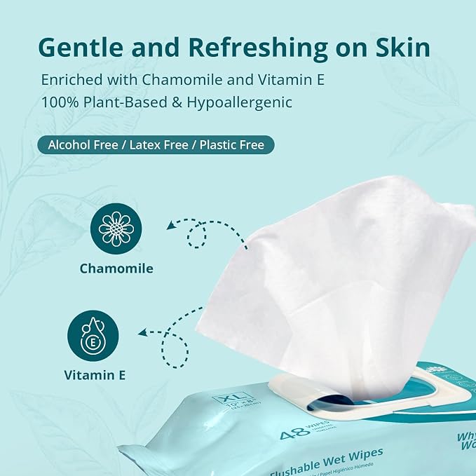 WhyWorry Flushable Wipes for Adults, Extra Large 8"x10" Butt Wipes for Personal - Image 4