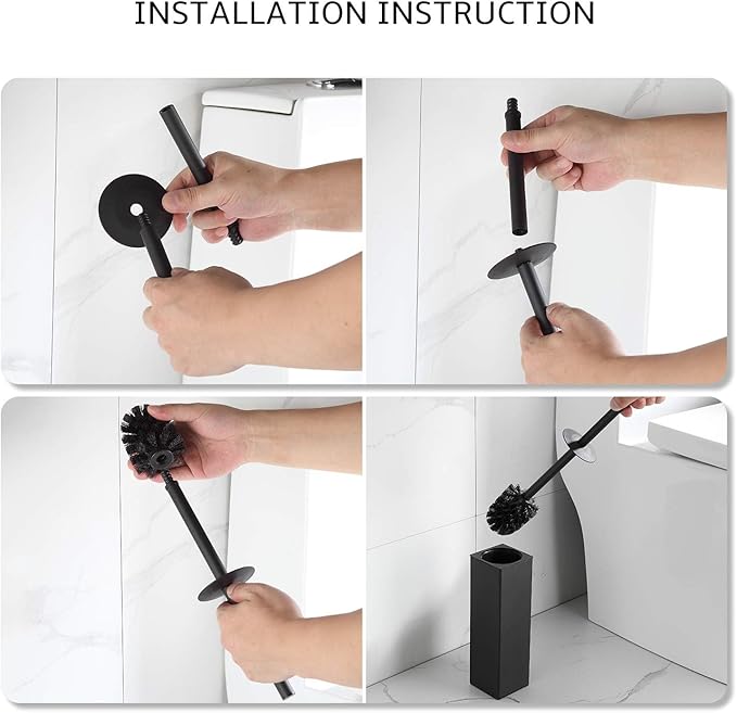 BGL Toilet Brush and Holder Set, Matte Black Freestanding - Image 3
