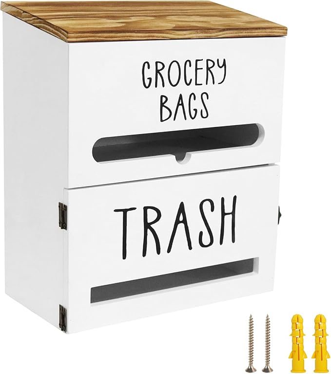 2 in 1 Trash Bag Dispenser, Double Wall Mounted, Wood Trash Bag Holder by Liuceny