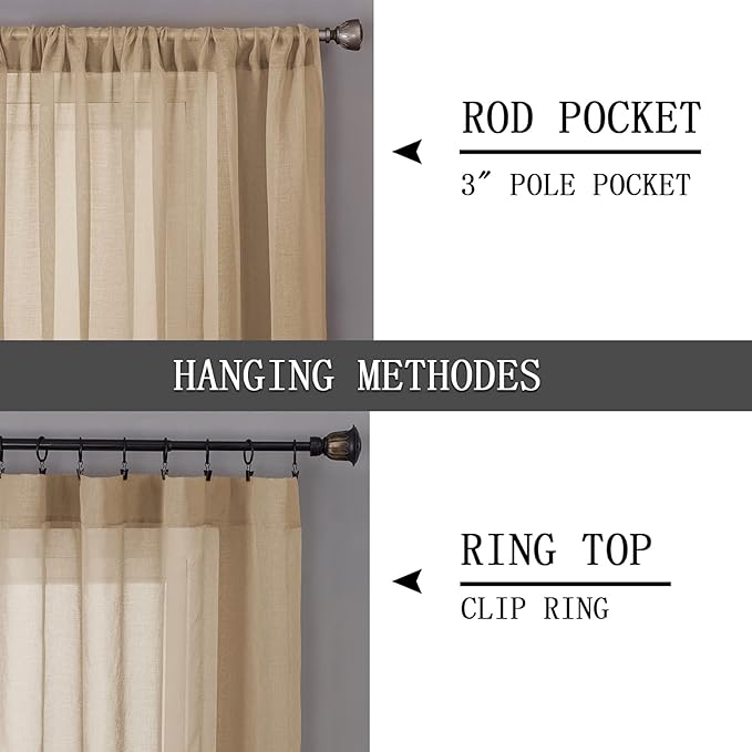 Tollpiz Sheer Curtains Bedroom Linen Textured Curtain Sheers Light Filtering - Image 5