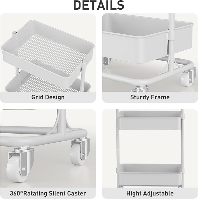 3 Tier Modern Metal Rolling Tool Cart - Image 6