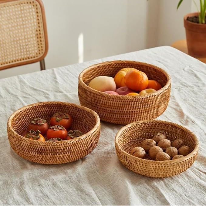 Rattan Bread Basket, Hand Woven Fruit Basket, Wicker Serving Basket Bowl - Image 2