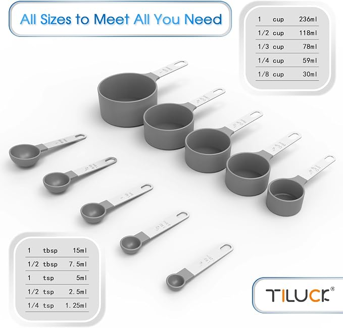 TILUCK Measuring Cups & Spoons Set, Stackable Cups and Spoons, Nesting Measure - Image 3