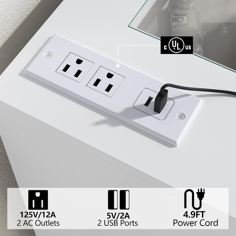 Gyfimoie 8 Drawer Dresser with Glass Top & Power Outlet, White Dresser fo...