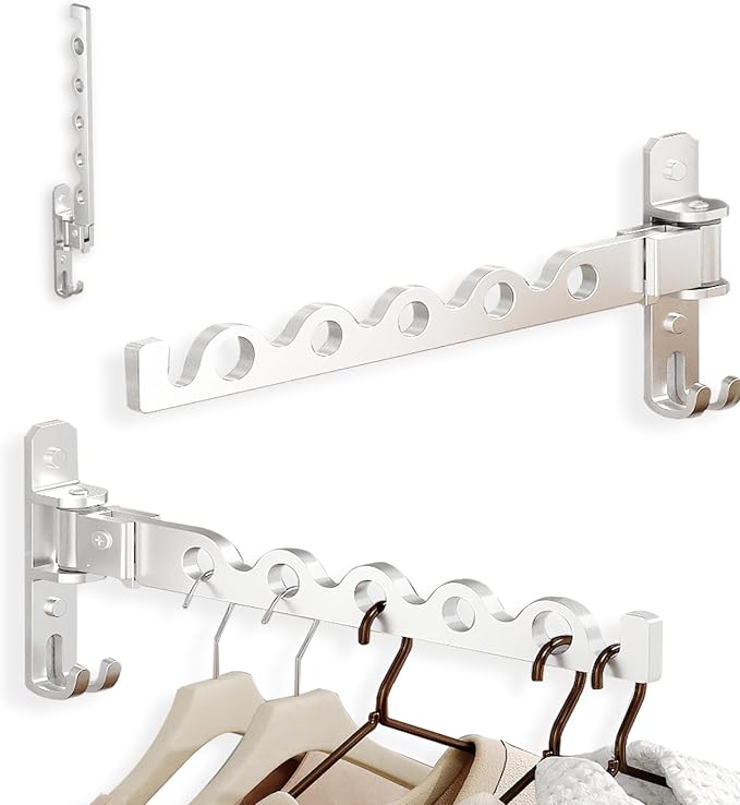 Dr.DJ Wall Hanger for Clothes, Coat Hanger Wall Mounted Silver Retractable by DrDJ