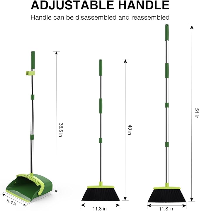 Broom and Dustpan Set, 52-in Long Adjustable Handle Broom Dustpan Combo - Image 2