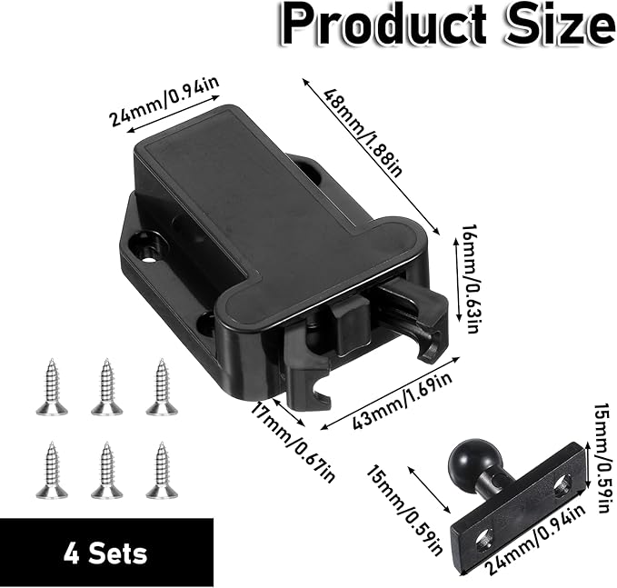 4Pack Push Latches for Cabinets, Push to Open Catch Lock, Safe Rebound - Image 2