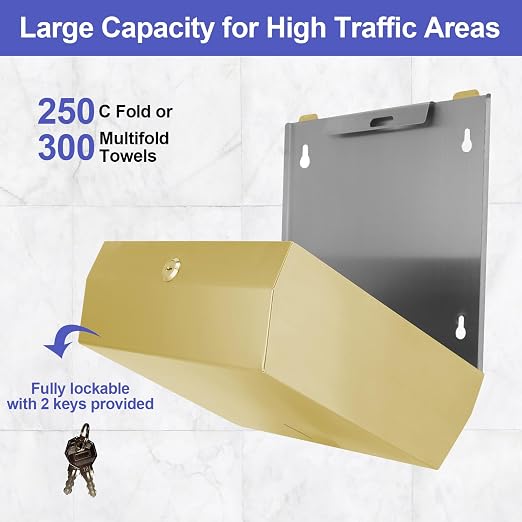 Paper Towel Dispenser Wall Mount, Brushed Gold Stainless Steel Commercial Paper - Image 2