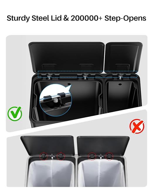 Dual Trash and Recycling Bins for Kitchen, 13.2 + 5.2 Gal Stainless Steel Trash - Image 5