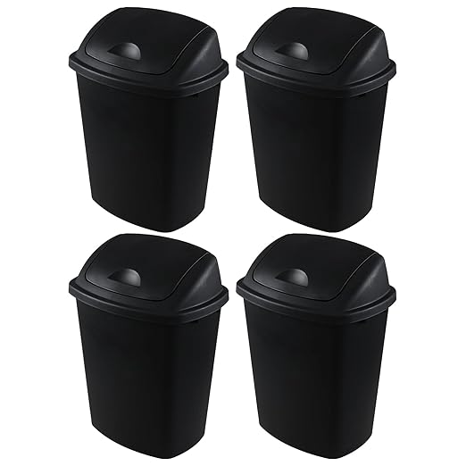 4 Pack Plastic Swing-Top Trash Can, 10 Gallon Plastic Kitchen Trash Can by Julyeen