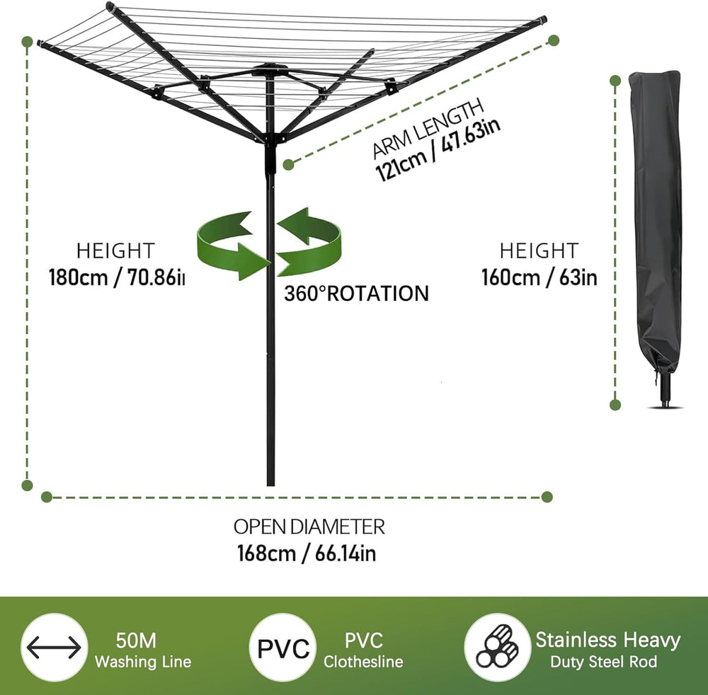 Outdoor Umbrella Drying Rack,Rotary Retractable Clothes Line,Outdoors Adjusta...