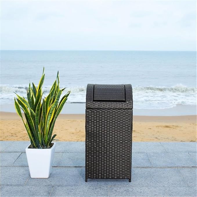 Safavieh Outdoor Collection Serapis Black Wicker Trash Bin - Image 6