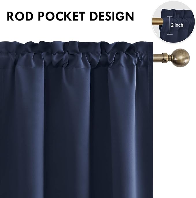 DWCN Navy Room Darkening Blackout Curtains - Image 4