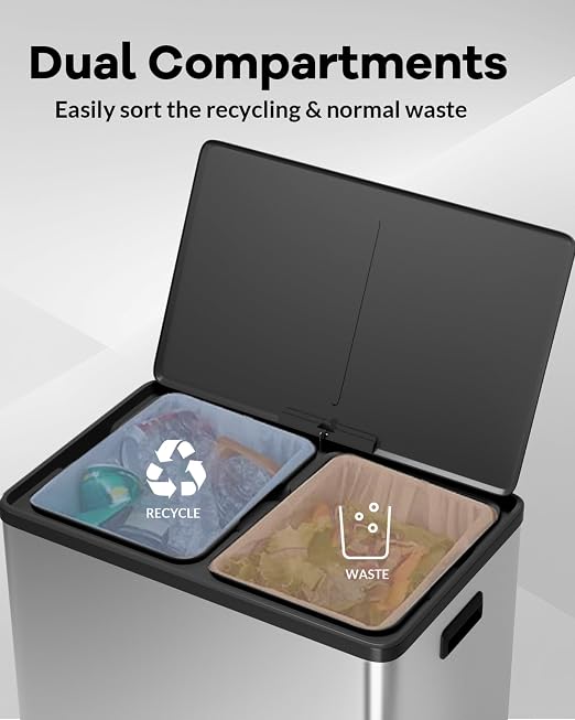 Garvee Dual Trash Can for Recycling and Trash, 2 x 30 L Stainless Steel Kitchen - Image 3