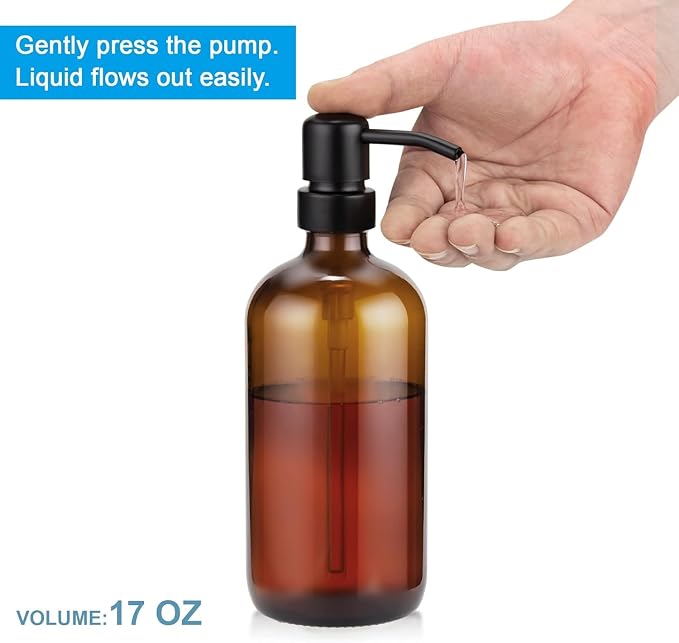 AmazerBath Amber Glass Soap Dispenser, 2 Pack Soap Dispenser Set - Image 5