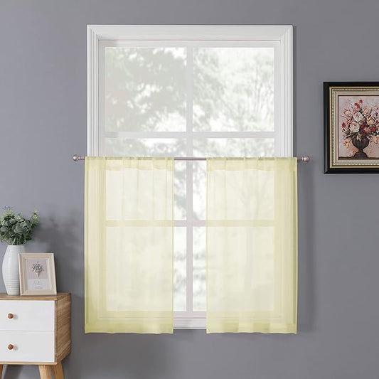 Tollpiz Sheer Tier Curtain Linen Textured Half Kitchen Curtains Sheer Light by Tollpiz