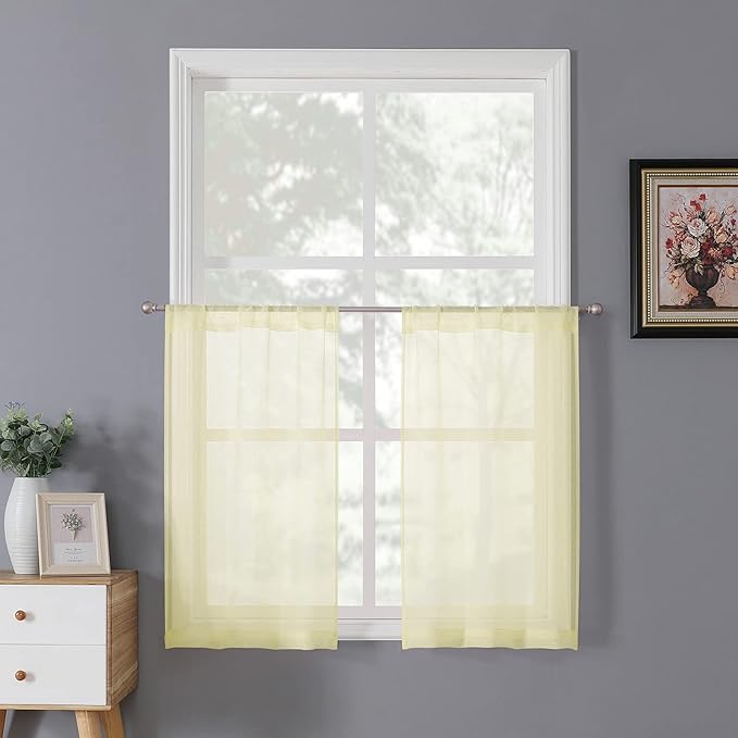 Tollpiz Short Sheer Tier Curtains Linen Textured Half Kitchen Curtain Sheers by Tollpiz