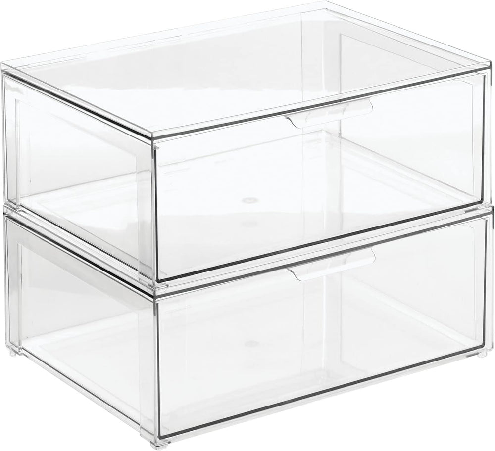 mDesign Plastic Stackable Bathroom Storage Organizer Bin Containers with Fron...