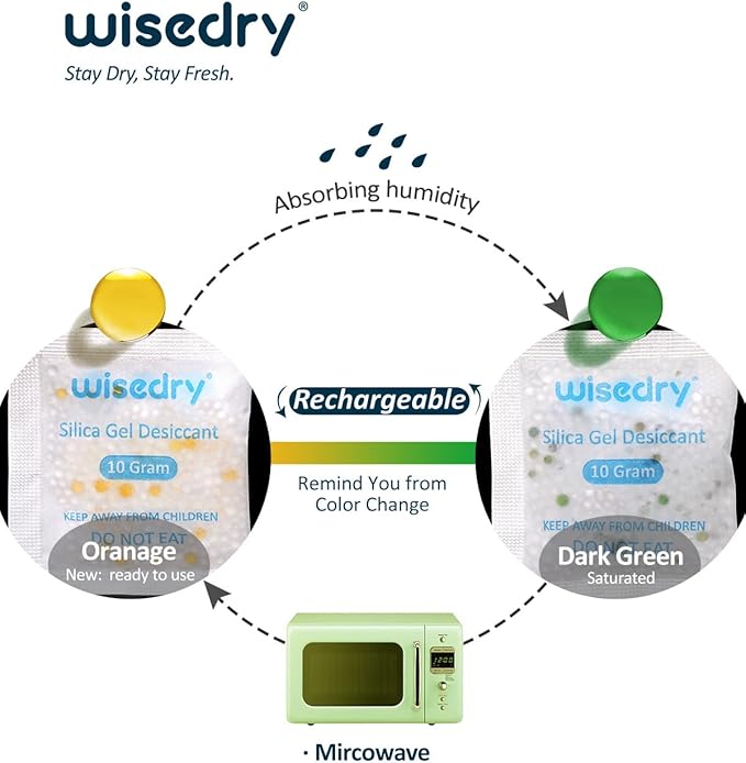 wisedry 10 Gram Silica Gel Desiccant Packets Reusable - Image 4