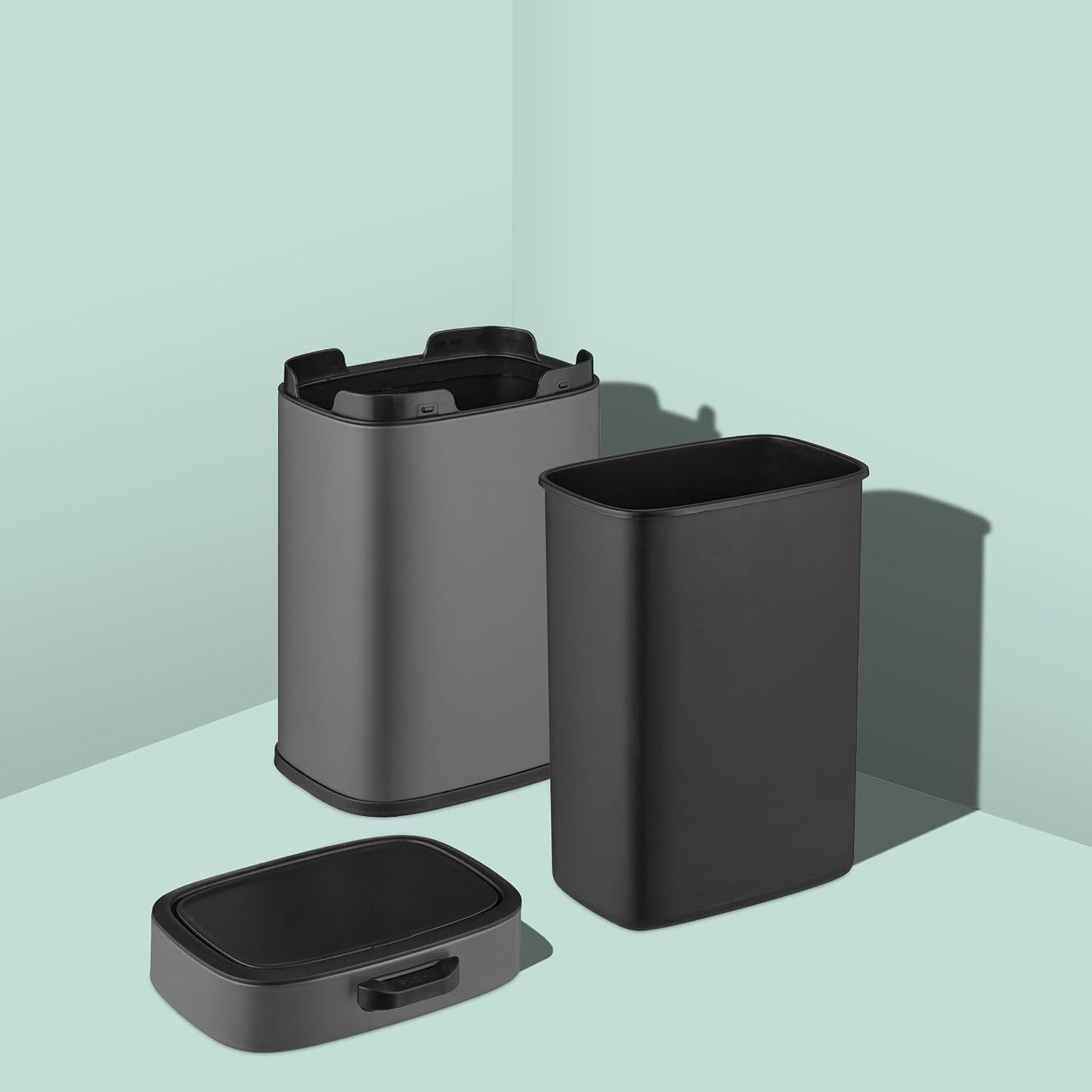 Relaxdays Kitchen Rubbish Bin, 5 L, Hanging Organic Waste Bin, Inner Bin, Suspension & Adhesive Pads, Door Waste Bin, Grey