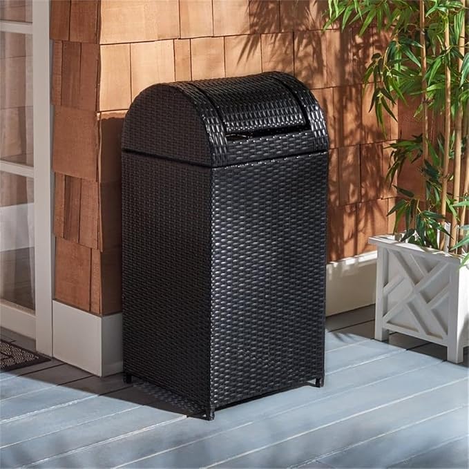 Safavieh Outdoor Collection Serapis Black Wicker Trash Bin - Image 2