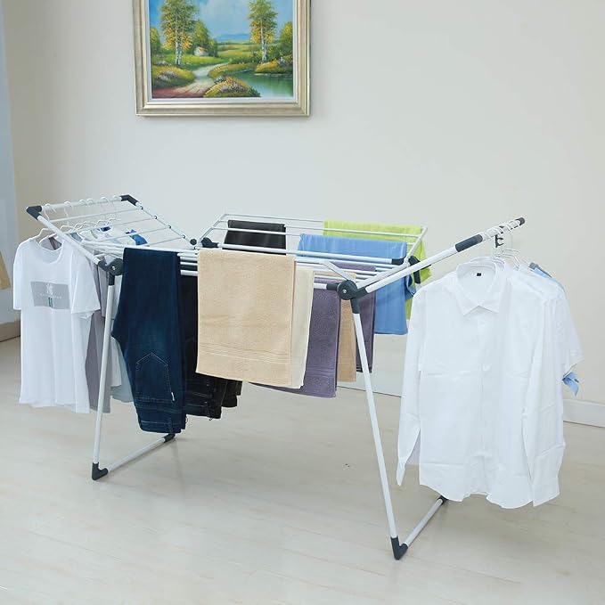 Clothes Drying Rack Adjustable Gullwing and Foldable Space-Saving Laundry Rack - Image 2