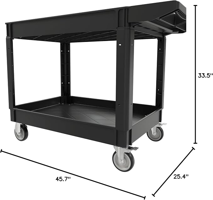 2 Tier Plastic Rolling Cart Utility Cart on Wheels, Heavy Duty Tool Carts - Image 8