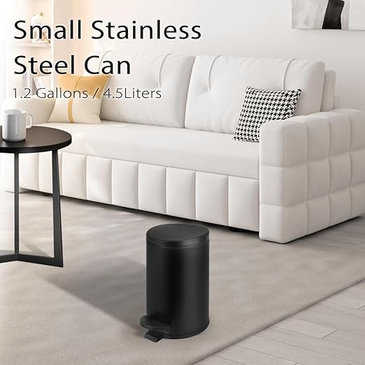 TIPGO 1.2 Gallon Small Black Trash Can, 4.5 Liters Bathroom Garbage Can - Image 6