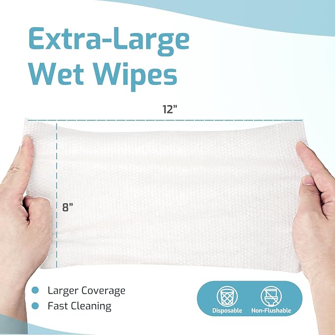 SUNKISS Trustplus Wet Wipes for Adult No Rinse, Extra Large 8”x12” Body - Image 2