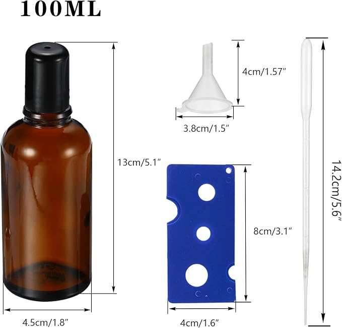 100ML Roller Bottles for Essential Oil, 3 Pack Empty Amber Glass Roller Bottle - Image 2