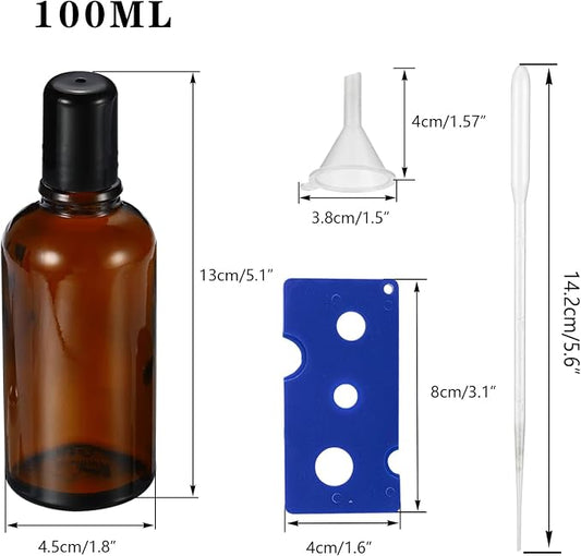 100ML Roller Bottles for Essential Oil, 3 Pack Empty Amber Glass Roller Bottle - Image 2