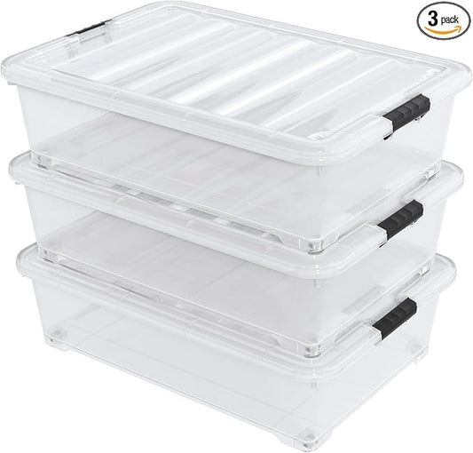 50 Quart Large Clear Plastic Under Bed Storage Bins by Lesbin