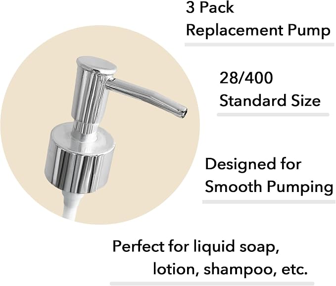 Soap Dispenser Pump Head Replacement 3 Pack, 28/400 Threads Standard Size - Image 4